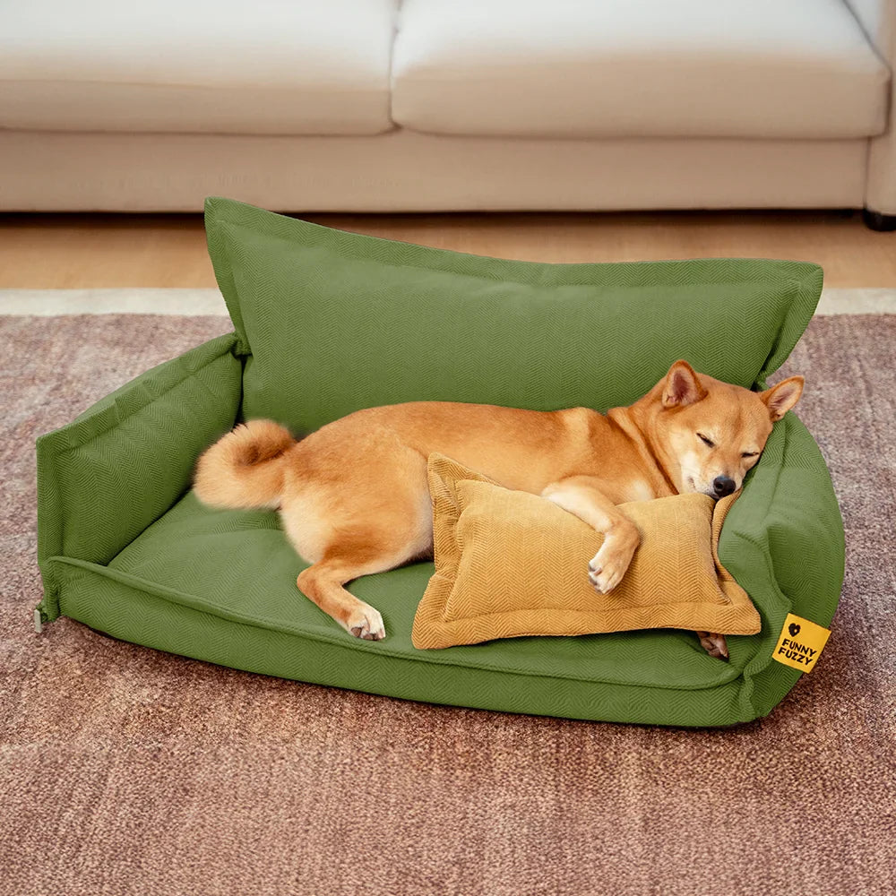 All-Season Chenille Dual-layer Removable Sponge Orthopedic Dog Bed With Pillow